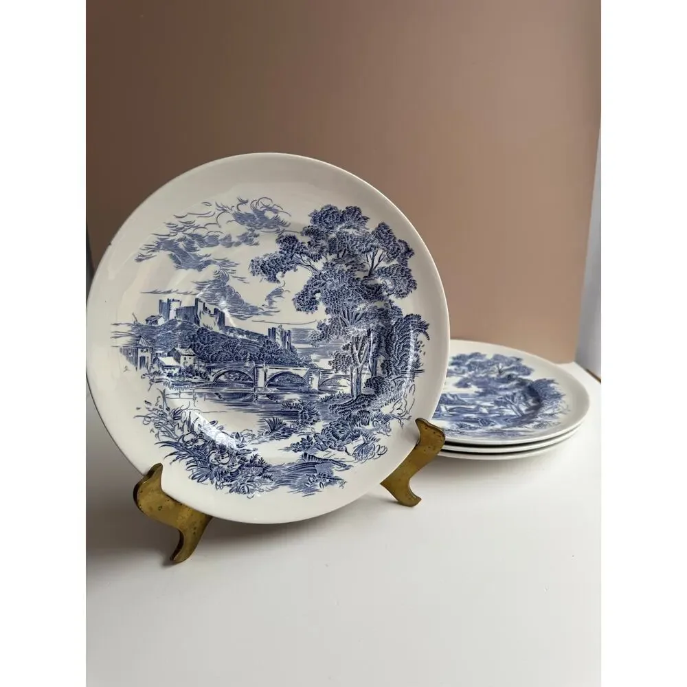 Vintage Wedgwood Dinner Plates Set of 4 Blue Transferware 